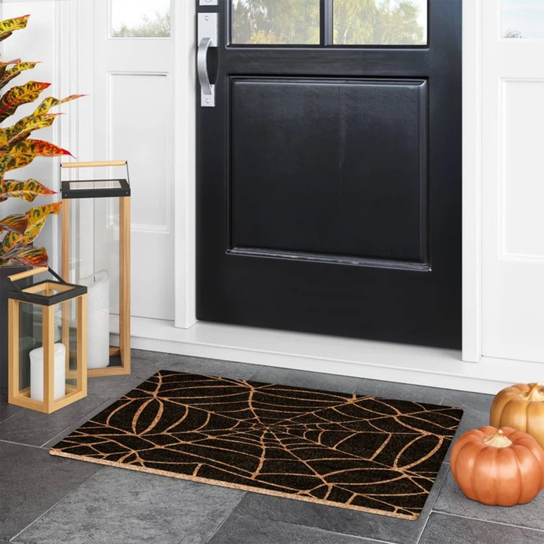 Halloween Spider Web Dark Coir Door Mat, Welcome Mat, Front Door Mat, Outdoor Mats, Funny Doormat, Fall Welcome Mats.