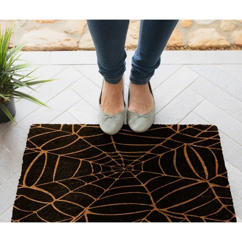 Halloween Spider Web Dark Coir Door Mat, Welcome Mat, Front Door Mat, Outdoor Mats, Funny Doormat, Fall Welcome Mats.