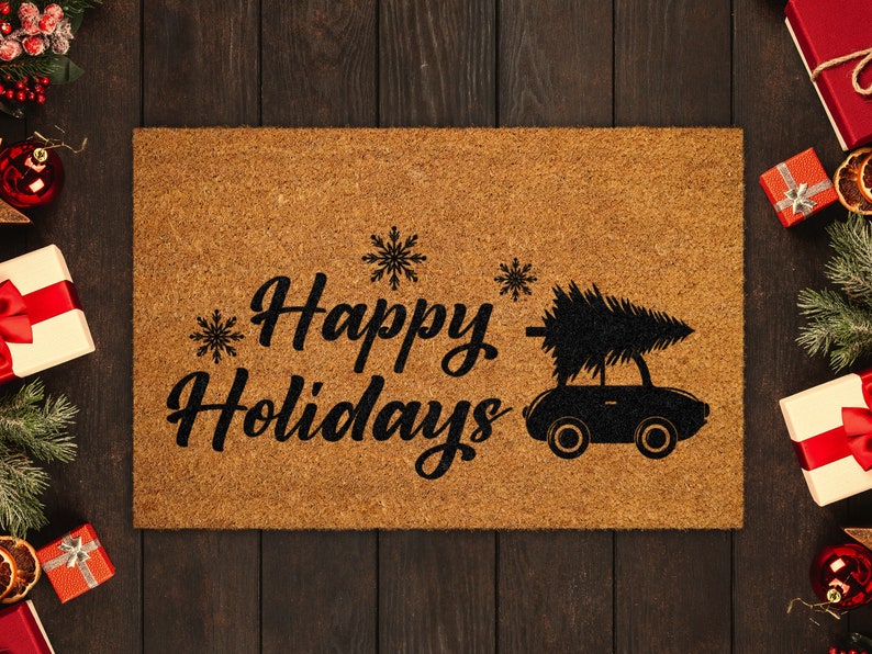 Christmas Doormat, Happy Holidays Coir Door Mat, Christmas Door Mat, Front Door Mat, Outdoor Mats, Funny Doormat, Welcome Mats, Coir Mats