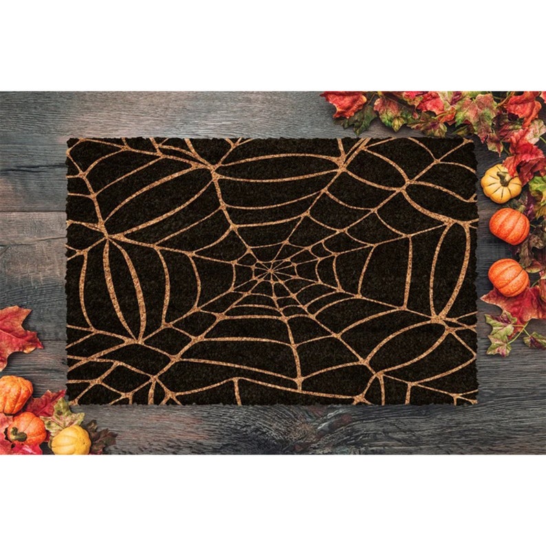 Halloween Spider Web Dark Coir Door Mat, Welcome Mat, Front Door Mat, Outdoor Mats, Funny Doormat, Fall Welcome Mats.