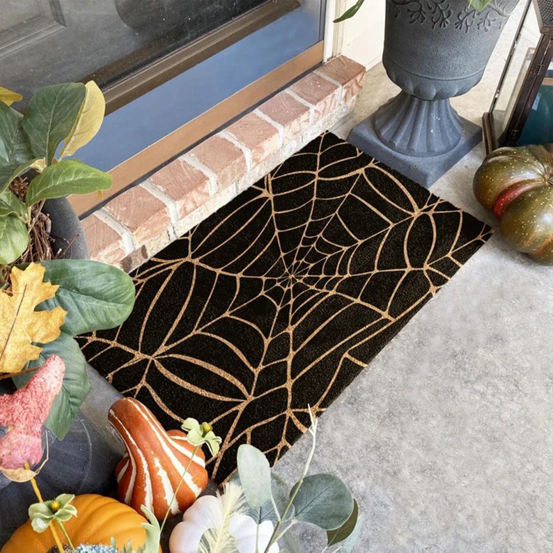 Halloween Spider Web Dark Coir Door Mat, Welcome Mat, Front Door Mat, Outdoor Mats, Funny Doormat, Fall Welcome Mats.