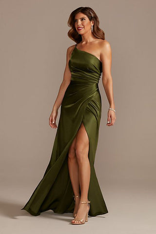 David's satin olive green bridesmaid dress