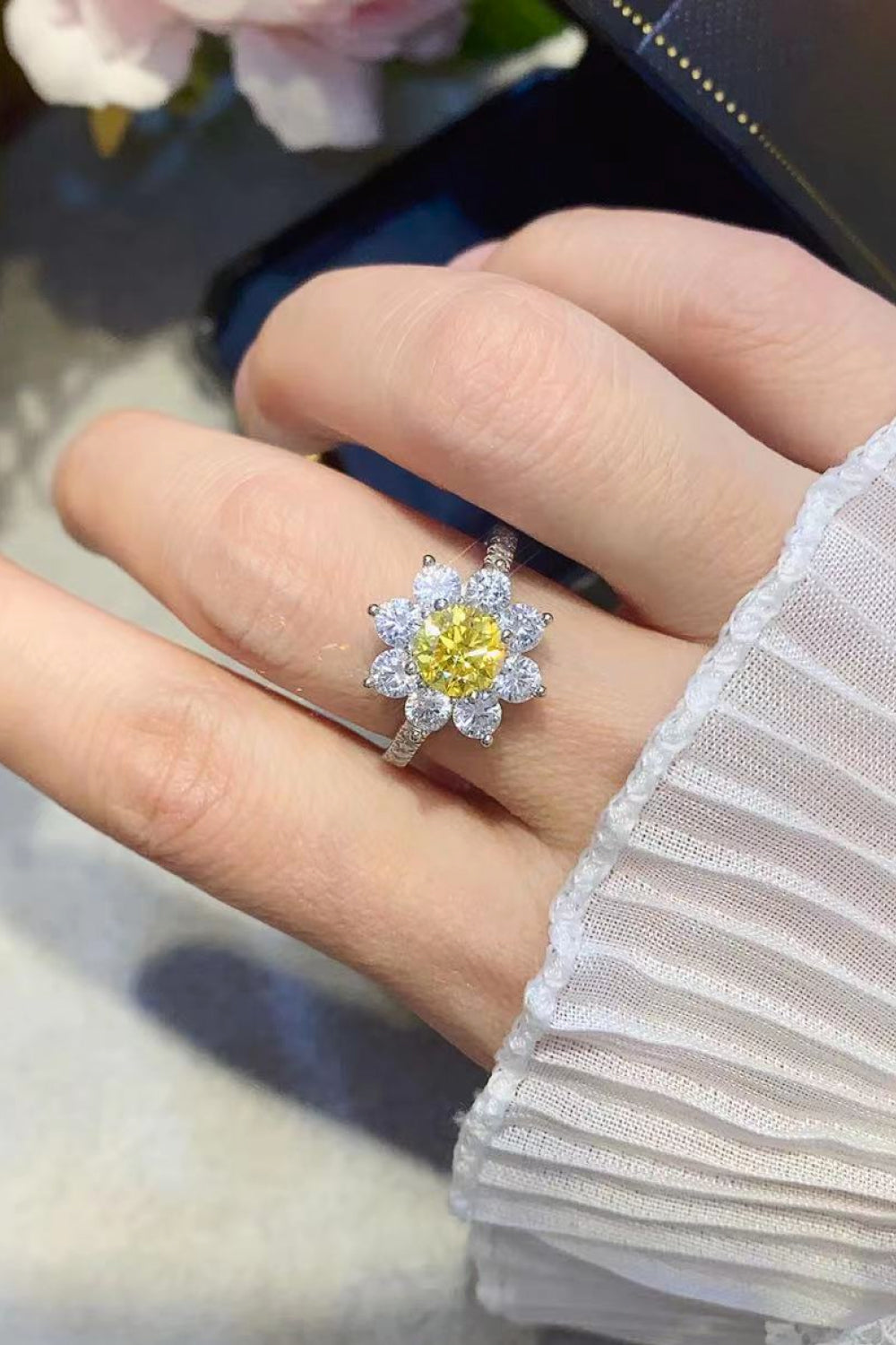 1 Carat Moissanite Daisy Ring