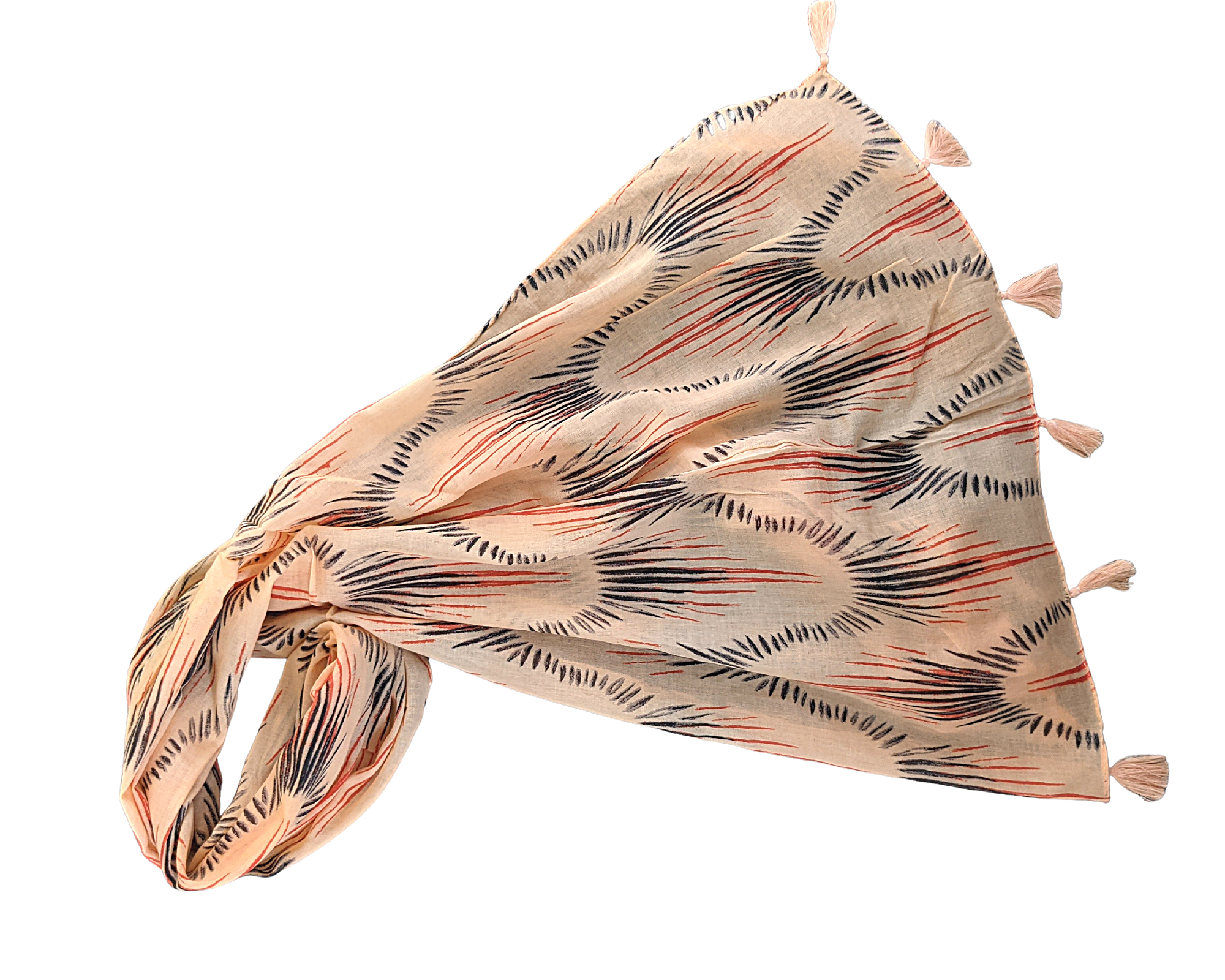 Peach Ikat Cotton Scarf | Peach Tassels