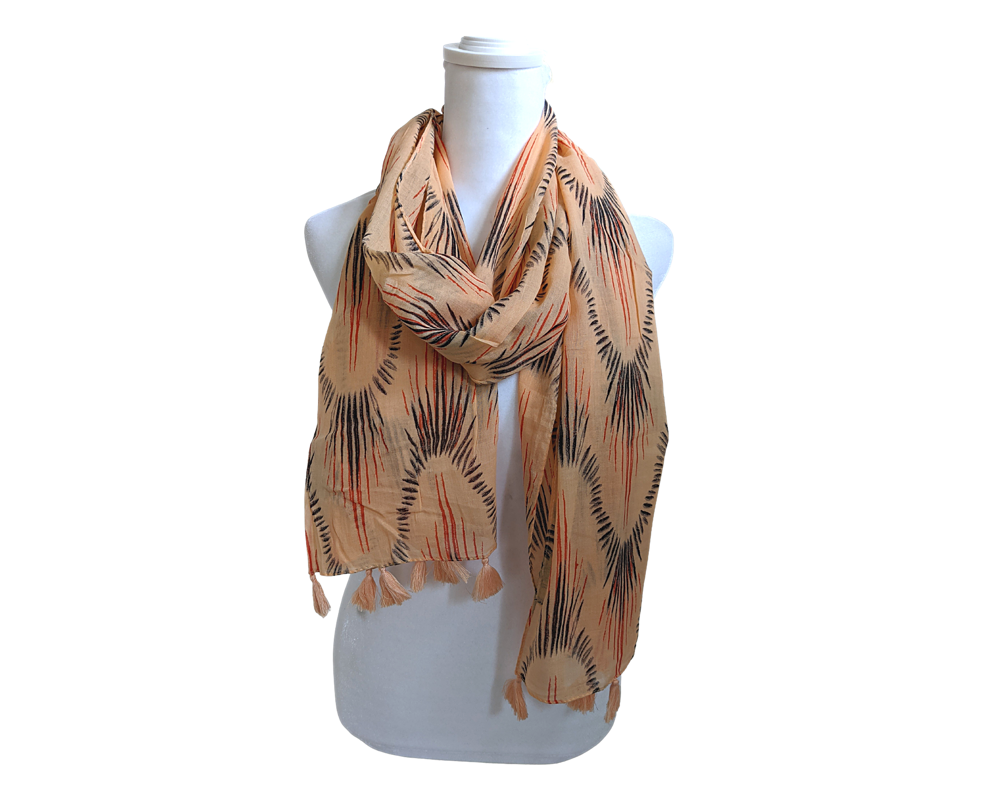 Peach Ikat Cotton Scarf | Peach Tassels