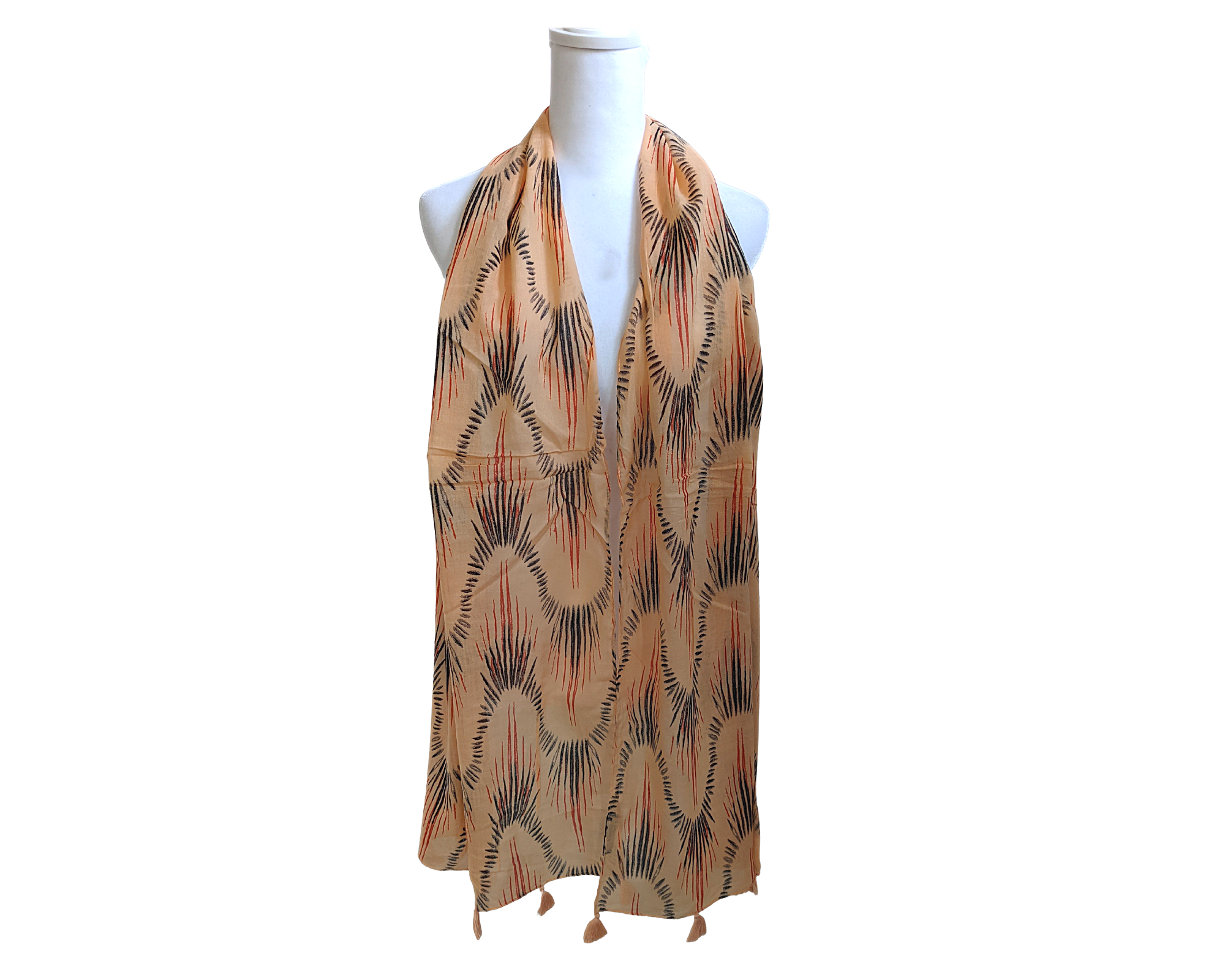 Peach Ikat Cotton Scarf | Peach Tassels