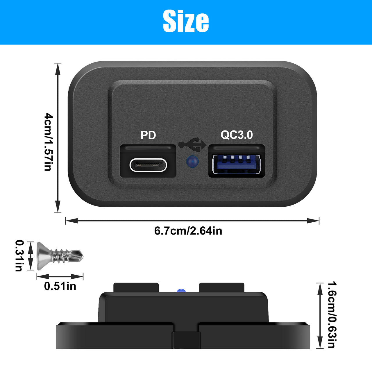 PD+USB Car Charger Socket with Quick Charging 3.0 USB ports and Nylon Housing, Dustproof