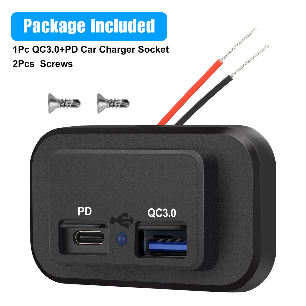 PD+USB Car Charger Socket with Quick Charging 3.0 USB ports and Nylon Housing, Dustproof