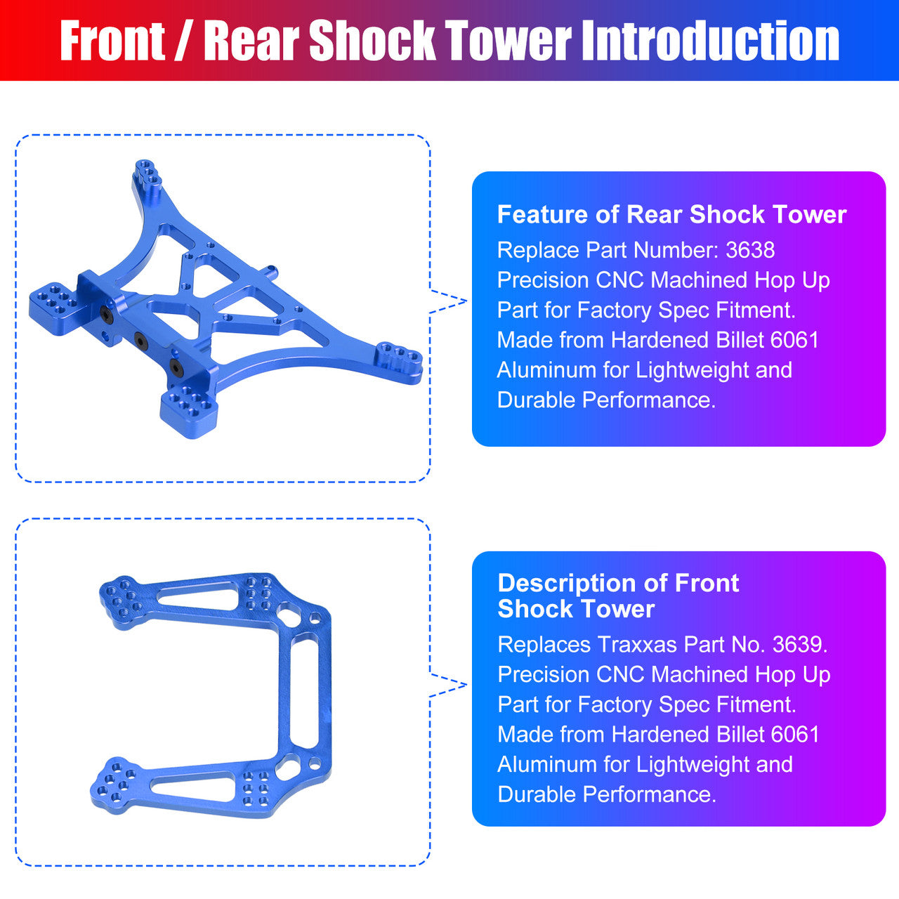 Metal Full Set RC Car Parts that Offer Lightweight Performance,For 1/10 Traxxas Slash 2WD, Blue