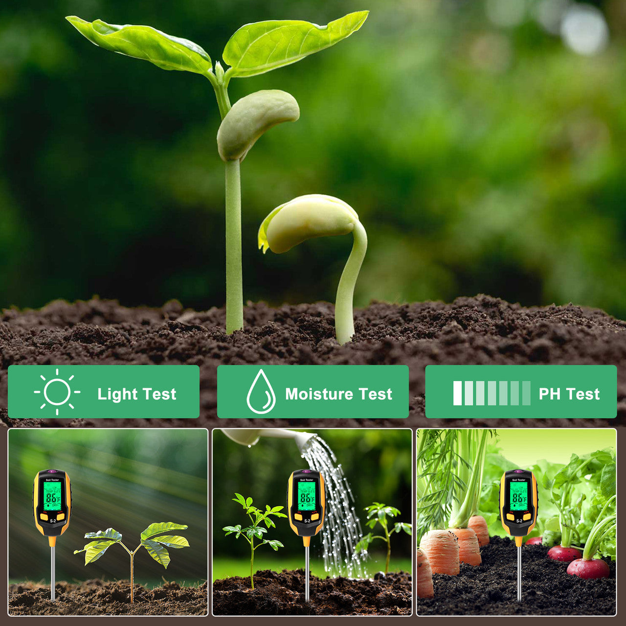 5-in-1 Soil Tester Moisture for Outdoor Gardening and Work with a LED Crystal Display