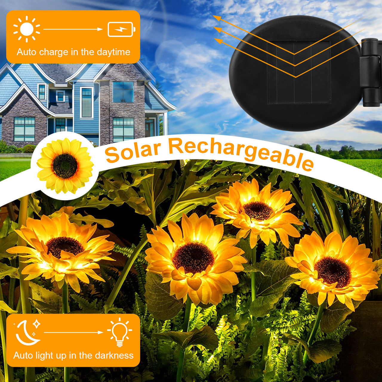 Innovative Sunflower Solar Lights with a Day and Night Activation, Charged Via Solar Panels, 2 Pack