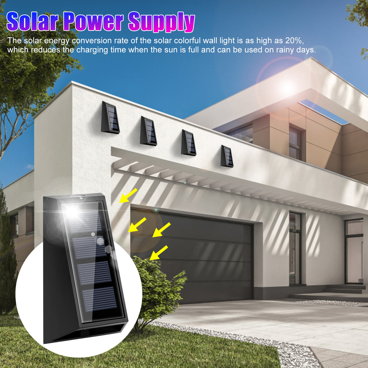 Solar Colorful Wall Light with a Solar Power Supply, Waterproof and Easy to Install