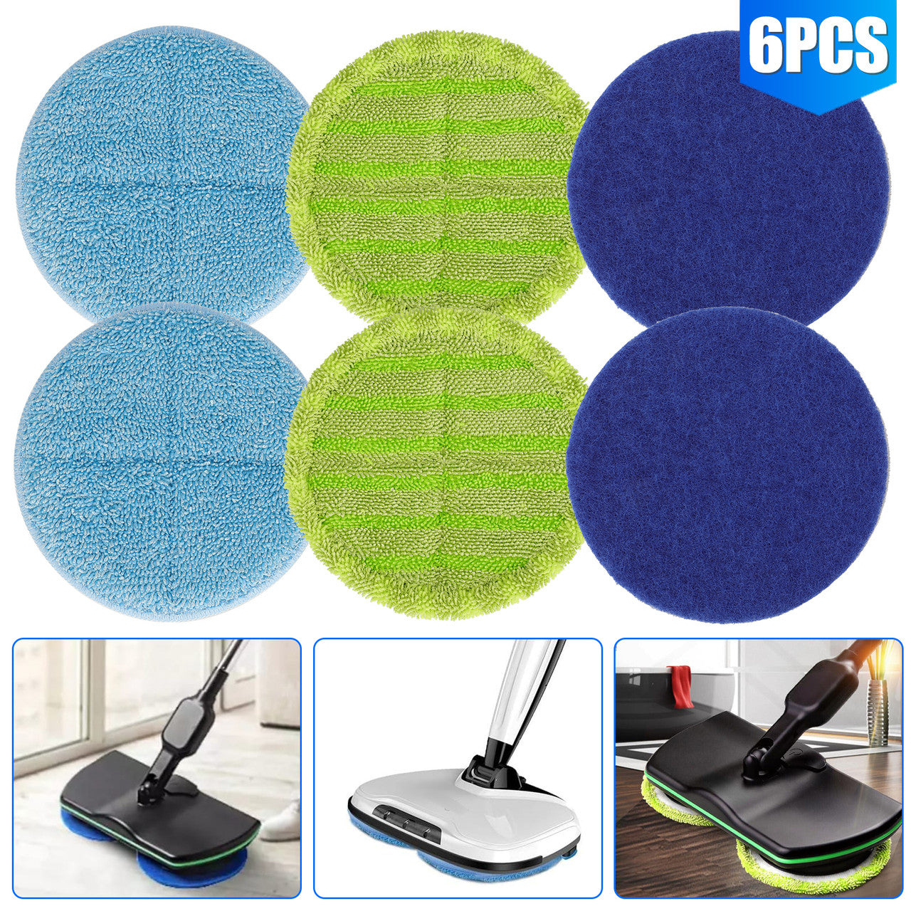 REPLACEMENT STEAM MOP PADS - 6 PACK OF REGULAR SCRUBBY, HEAVY SCRUB, AND TWIST CLOTH PADS