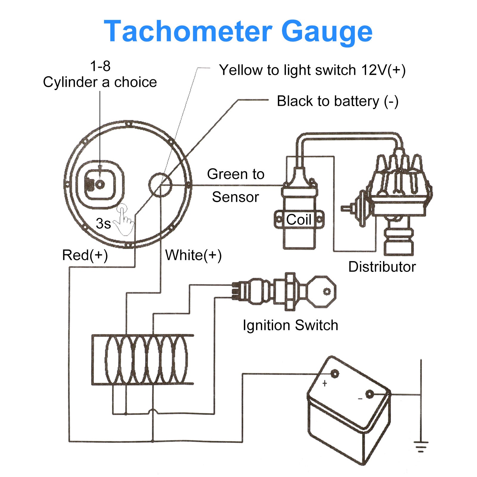 52mm 0~8000 RPM Car Tachometer Gauge - Effortless RPM Reading, High Sensitivity for Engine Monitoring, suitable for 1~8 cylinder gasoline cars