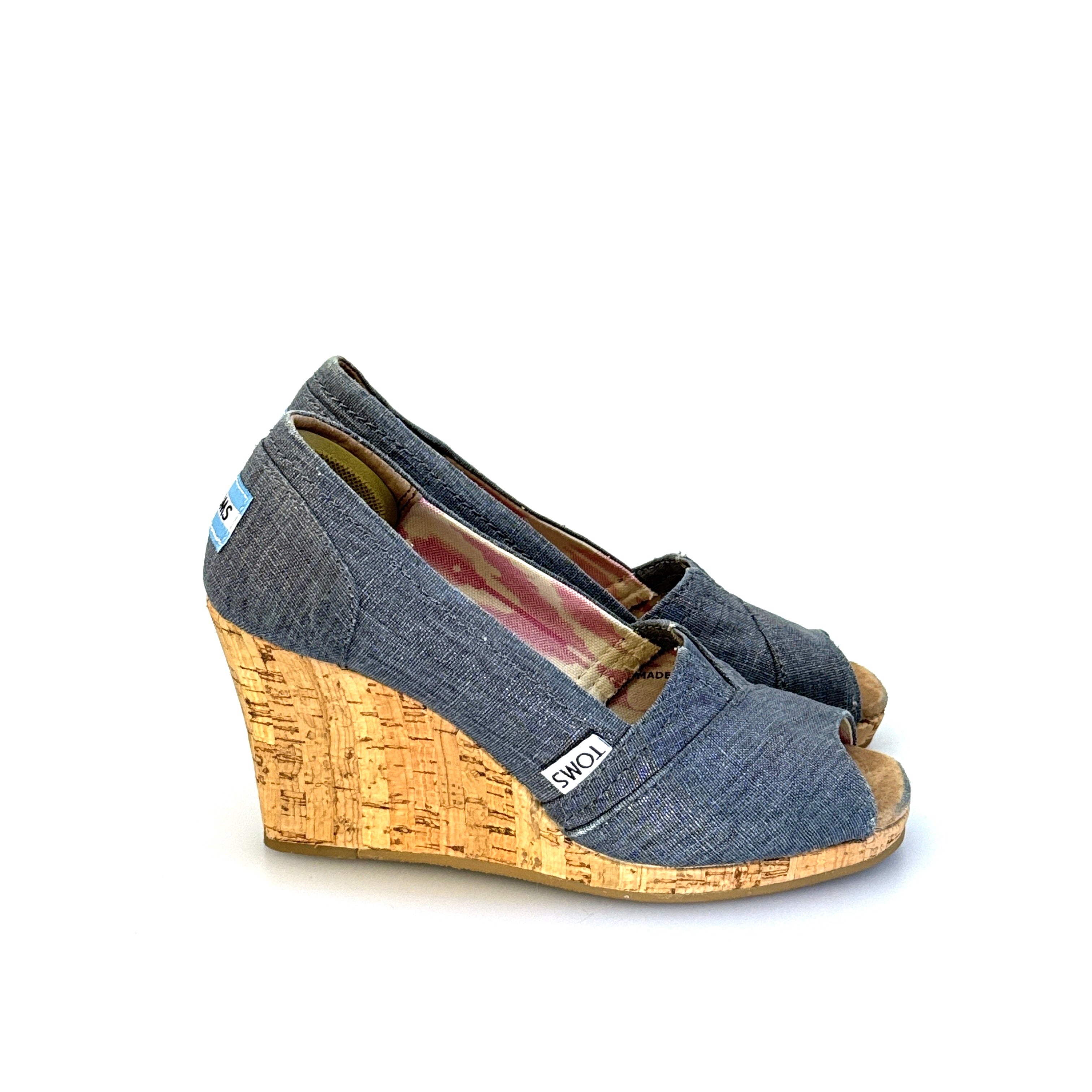 Toms | Womens Denim Wedge Cork Heel Shoes | Color: Blue | Size: 5 | Pre-Owned