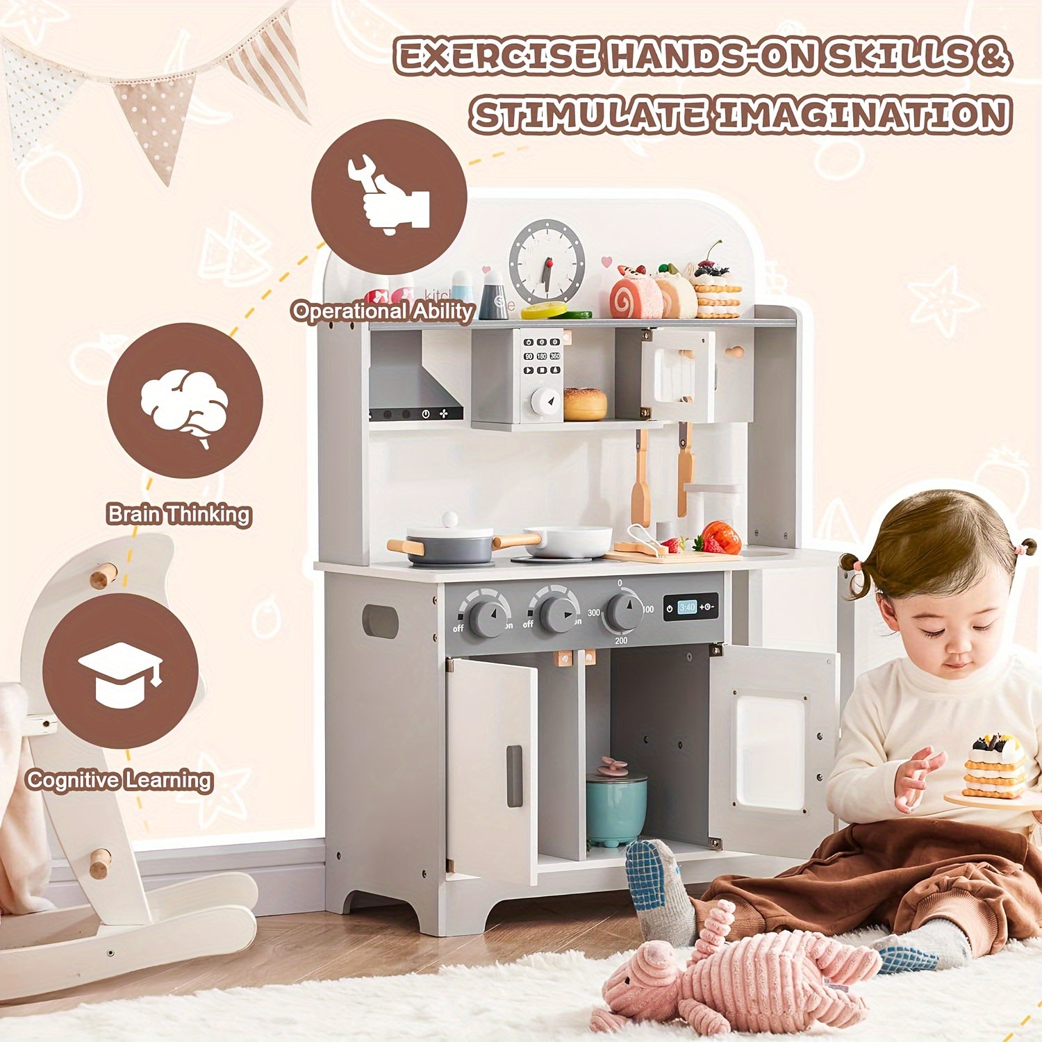 Wooden Kitchen Set, Kitchen Toy Set, Chef Simulated Kitchen With Play Function, Toy Kitchen With Toy Food And Cookware Accessories, Gift Toy (Random Mode)
