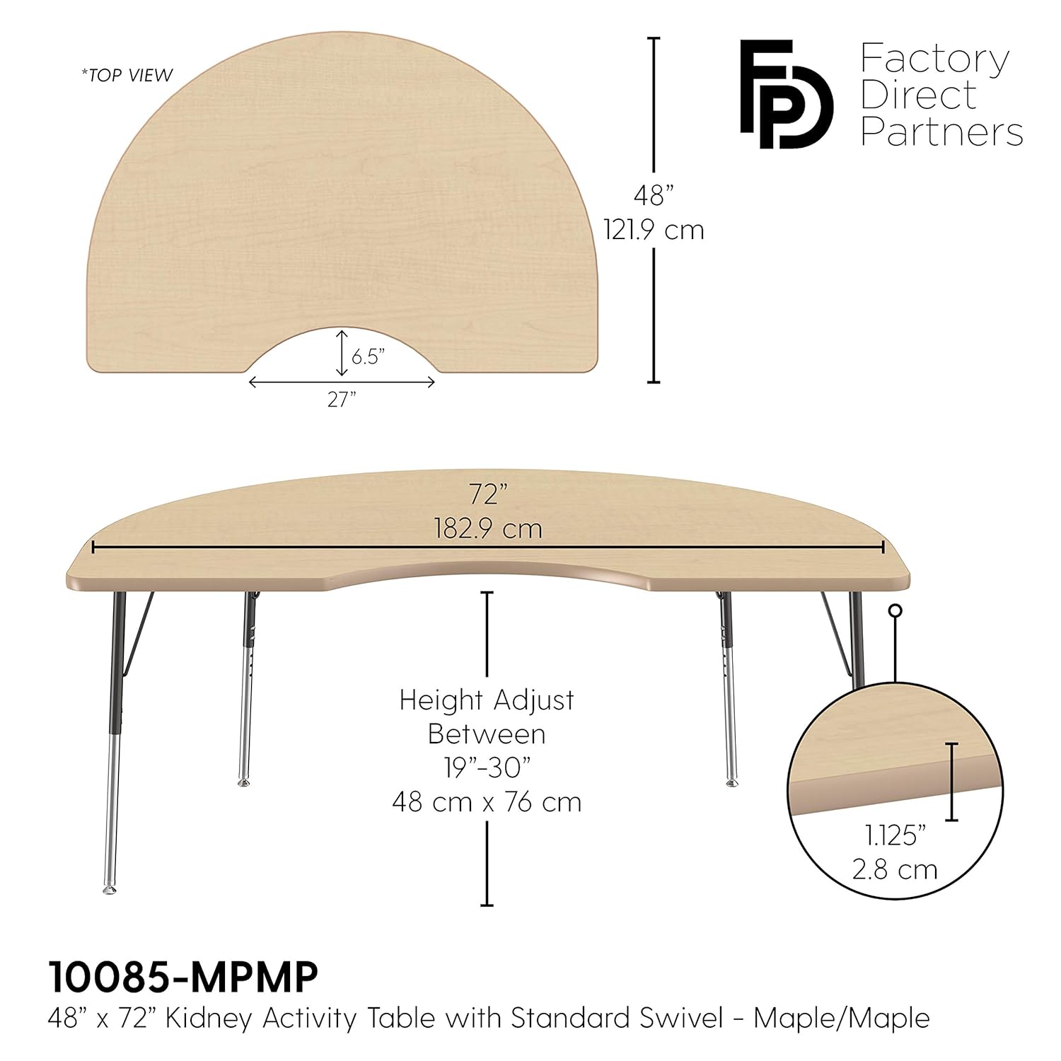 Factory Direct Partners 10087-GYGN Kidney Activity School and Office Table (48
