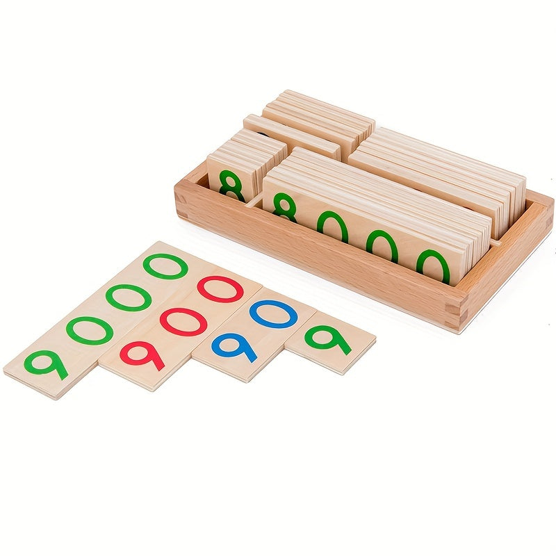 Montessori Early Education Wooden Number Cards - 1-9000 Size - Natural Wood with Occasional Brown Wood Hearts - Perfect for Kindergarten Teaching Aids,Halloween,Christmas and Thanksgiving Day gift
