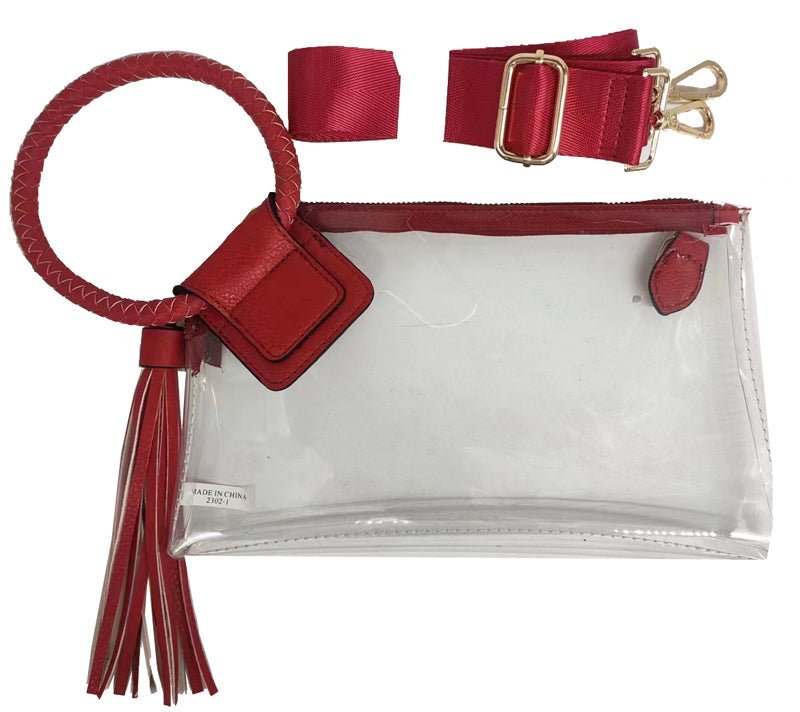 AD205T See Through Clear Cuff Handle Tassel Wrislet Clutch