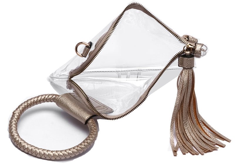 AD205T See Through Clear Cuff Handle Tassel Wrislet Clutch