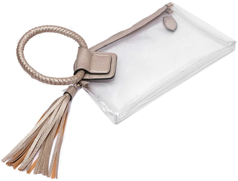 AD205T See Through Clear Cuff Handle Tassel Wrislet Clutch