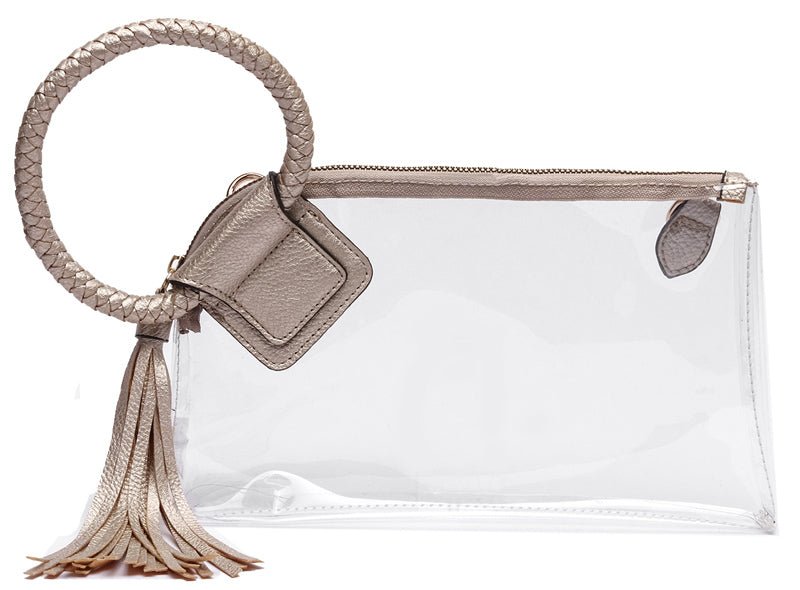 AD205T See Through Clear Cuff Handle Tassel Wrislet Clutch