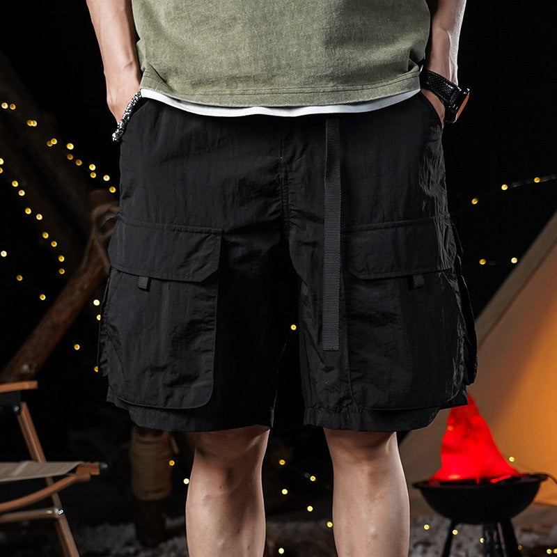 美式復古休閑機能風直筒大碼五分褲