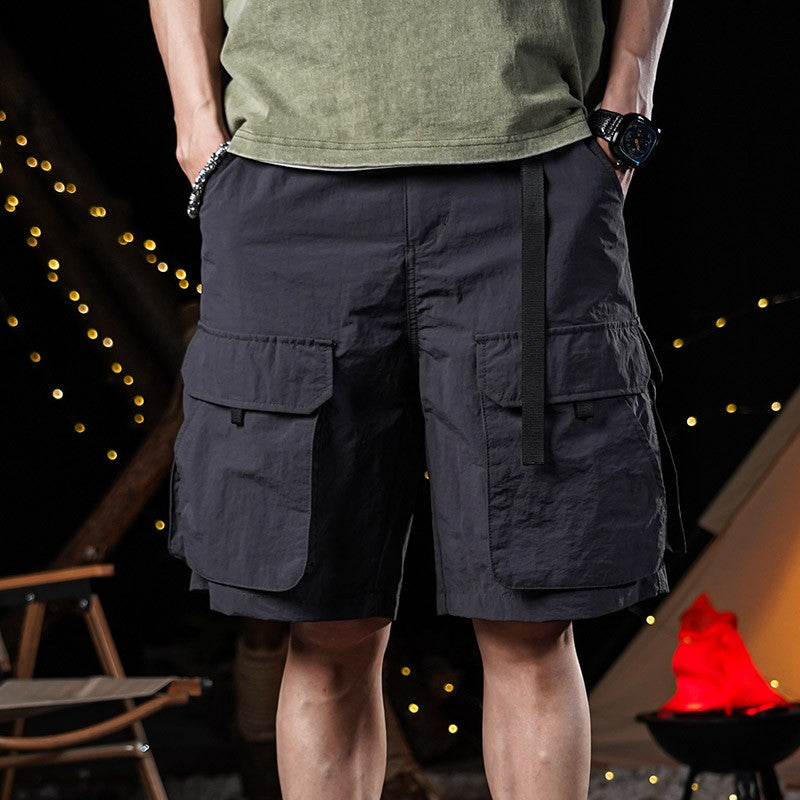 美式復古休閑機能風直筒大碼五分褲