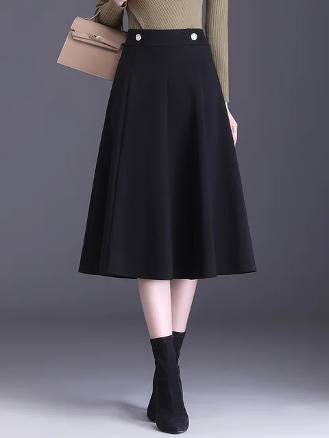 SUCH AS SU 2 Colors 2022 Autumn Spring Women Black Red High Waist Lady Pleated Twill Knit Skirt S-3XL Size Female Mid-Long Skirt