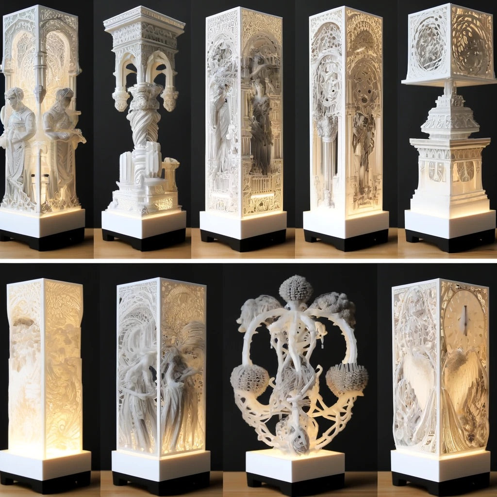 Examples of 3D printed lithophanes generated through AI customization