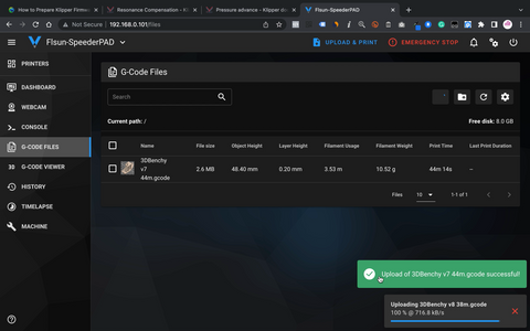 P10 Upload G-Code Files