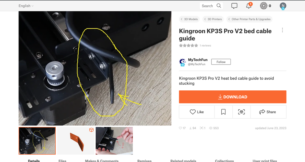 P2 Kingroon KP3S Pro V2 bed cable guide