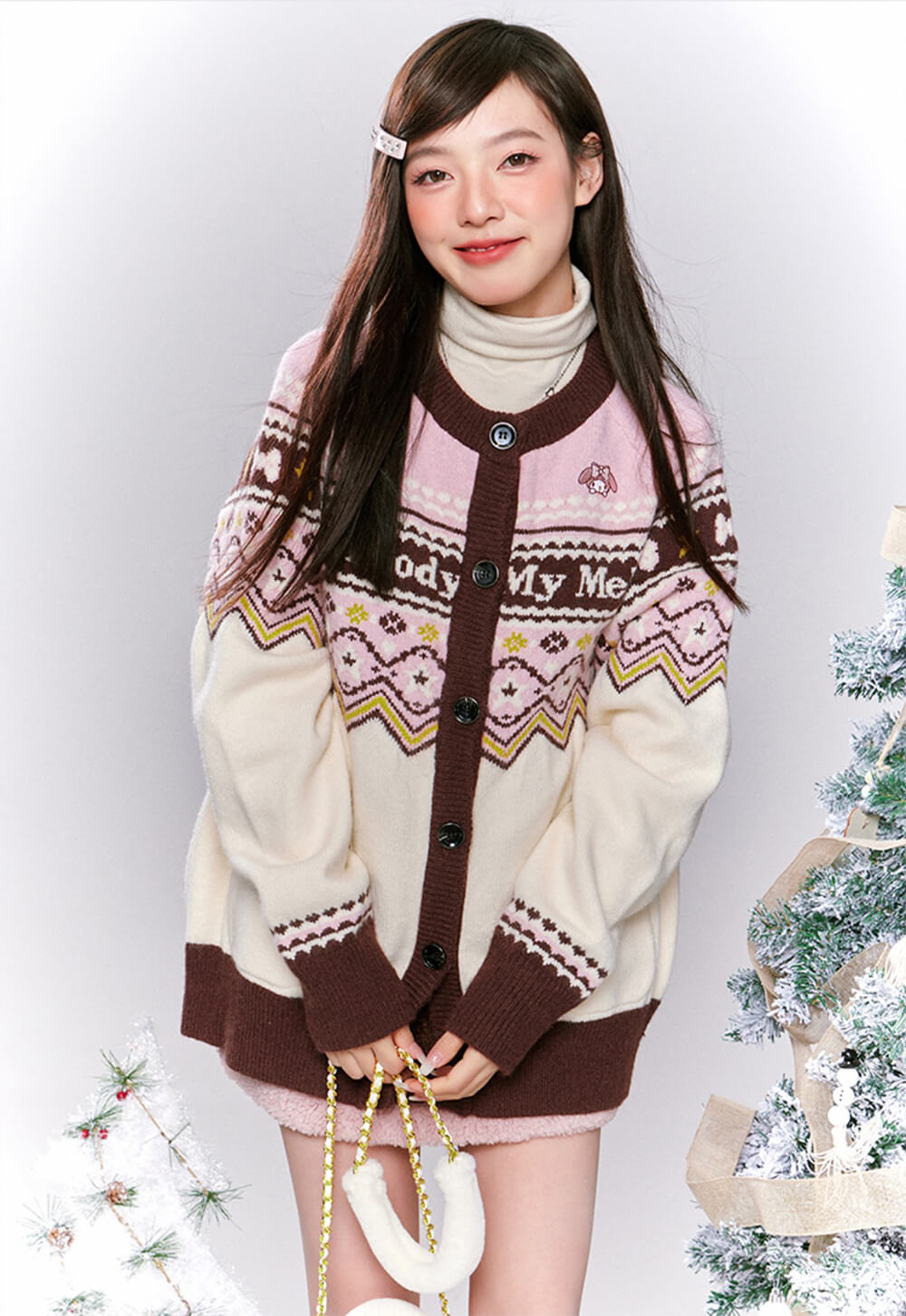 My Melody Round Neck Loose Knit Cardigan Sweater