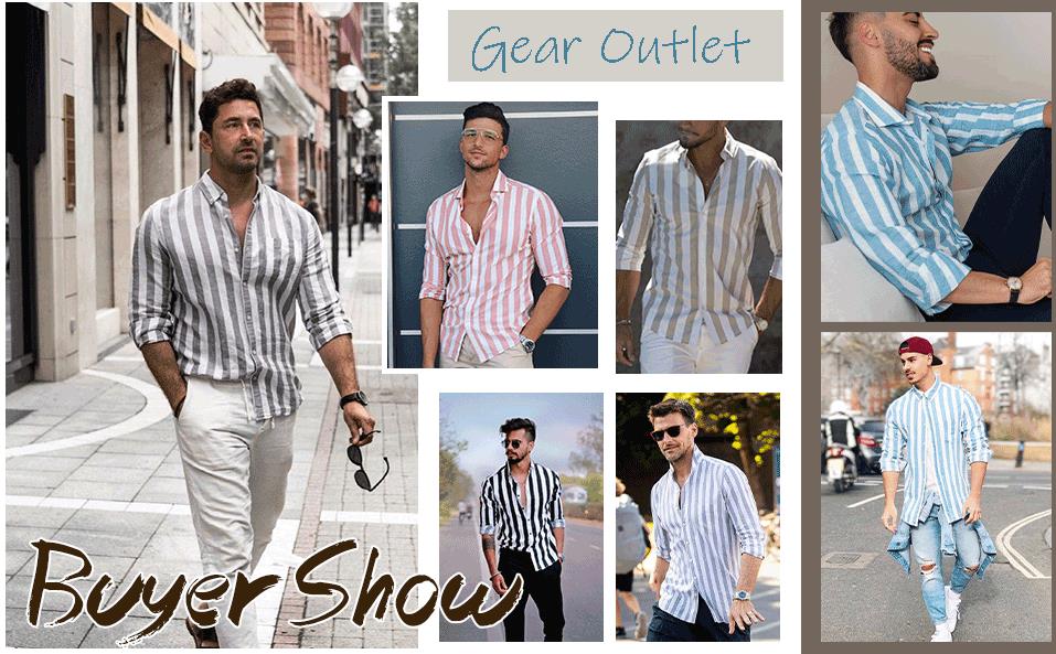 Mens Casual Long Sleeve Button Down Shirts Cotton Striped Dress Shirts for Men
