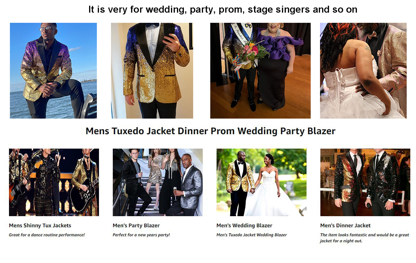 Men Fashion Stylish Gradual Change Color Sequins Suit Jacket