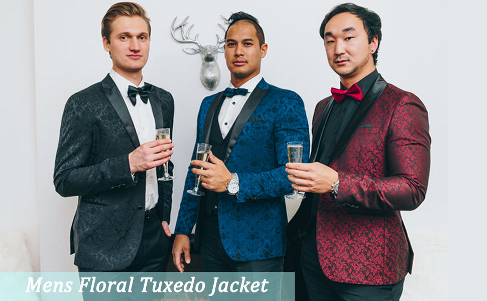 Mens Black Floral Tuxedo Jacket Paisley Shawl Lapel Suit Blazer Jacket for Dinner,Prom,Wedding