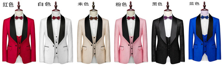 Mens Embossed Floral 3 Piece Suit Slim Fit Jacquard Tuxedo