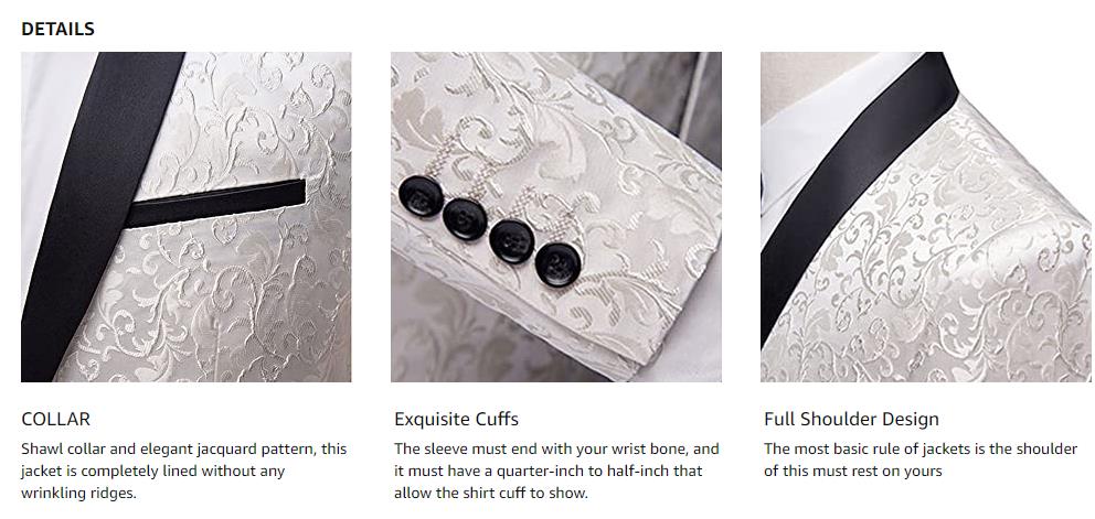 Mens 2 Piece Floral Jacquard Dress Suit Set 1 Button Print Dinner Jacket Pants