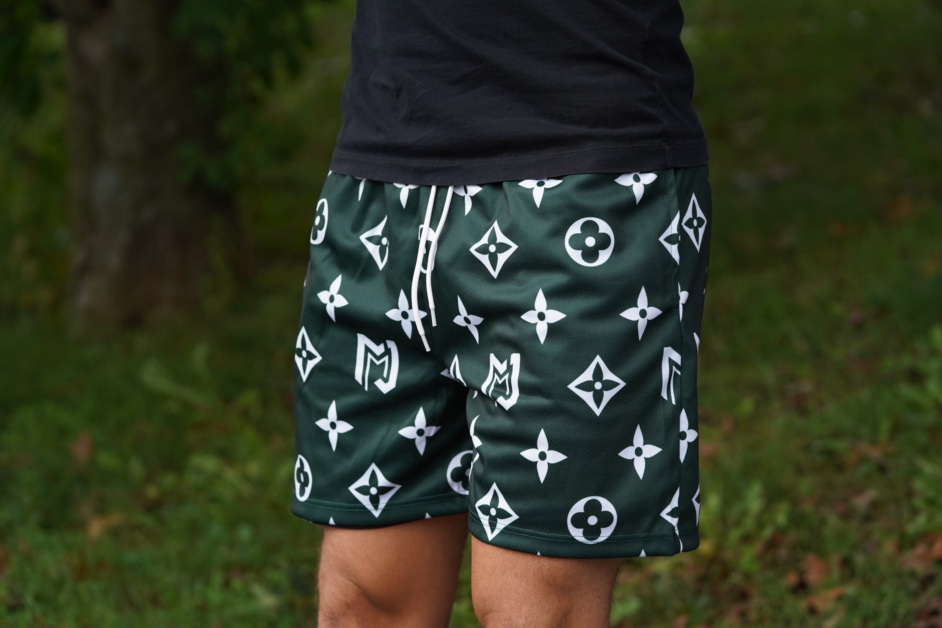 Forest Green and White MJM Custom Print Shorts