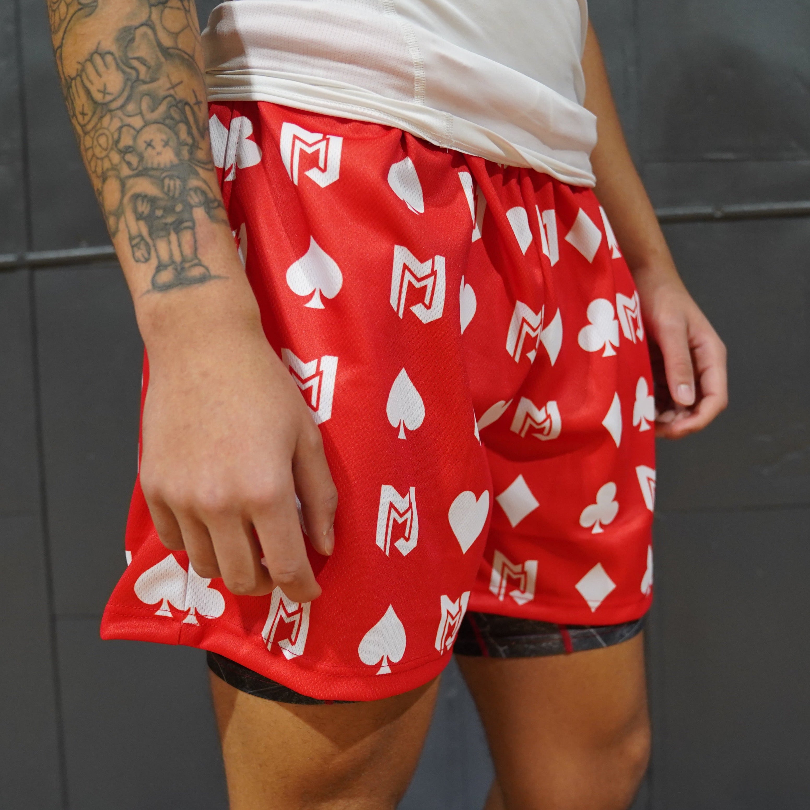 Red & White MJM Playing Card Shorts