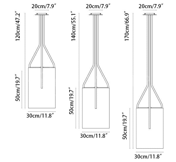 Dimensions du luminaire suspendu Arborescence