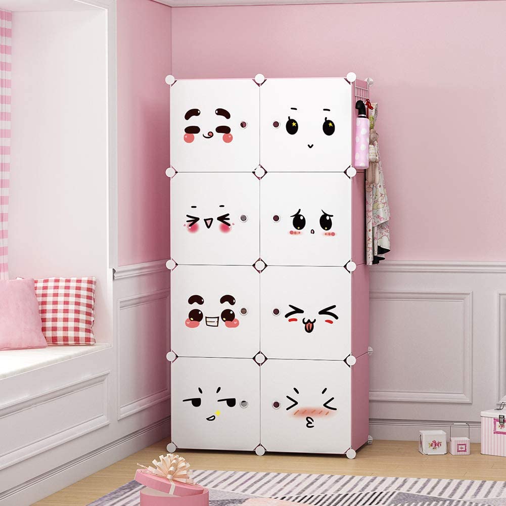 Portable Wardrobe Closet Organizer (Pink, 2x4Tiers)