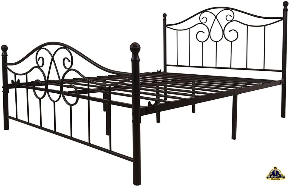 Vintage Sturdy Queen Size Metal Bed Frame with Headboard and Footboard