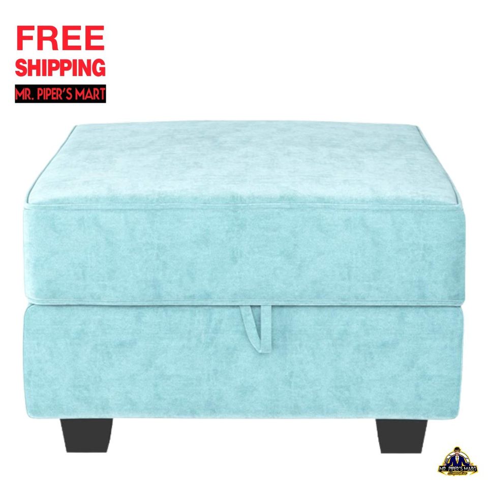 Storage Ottoman Footrest and Seat Cube, Aqua Blue