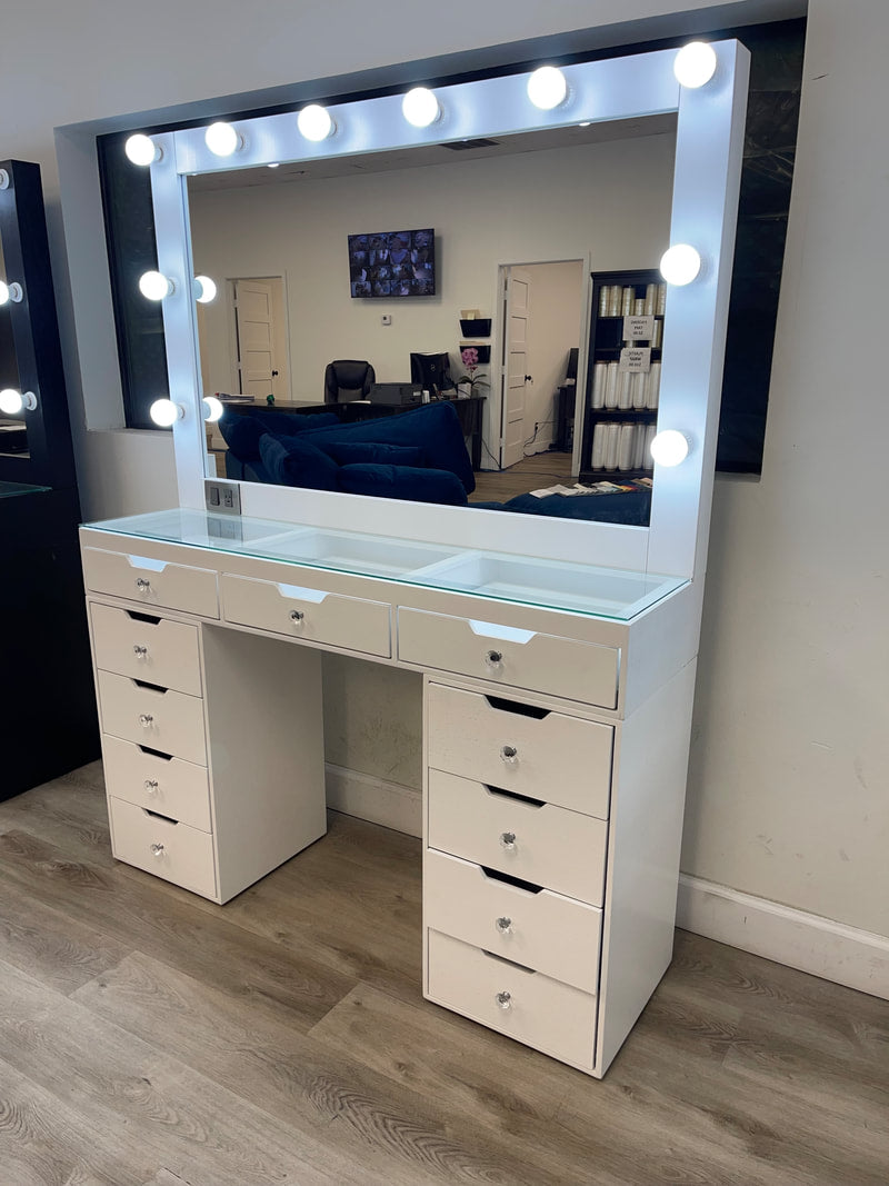 Glam White Double Drawer Vanity