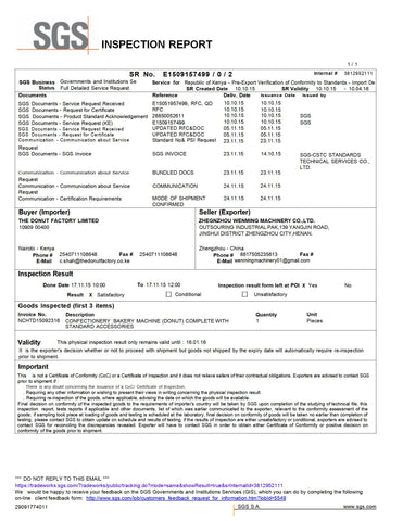 Zhengzhou Wenming Machine SGS Testing report
