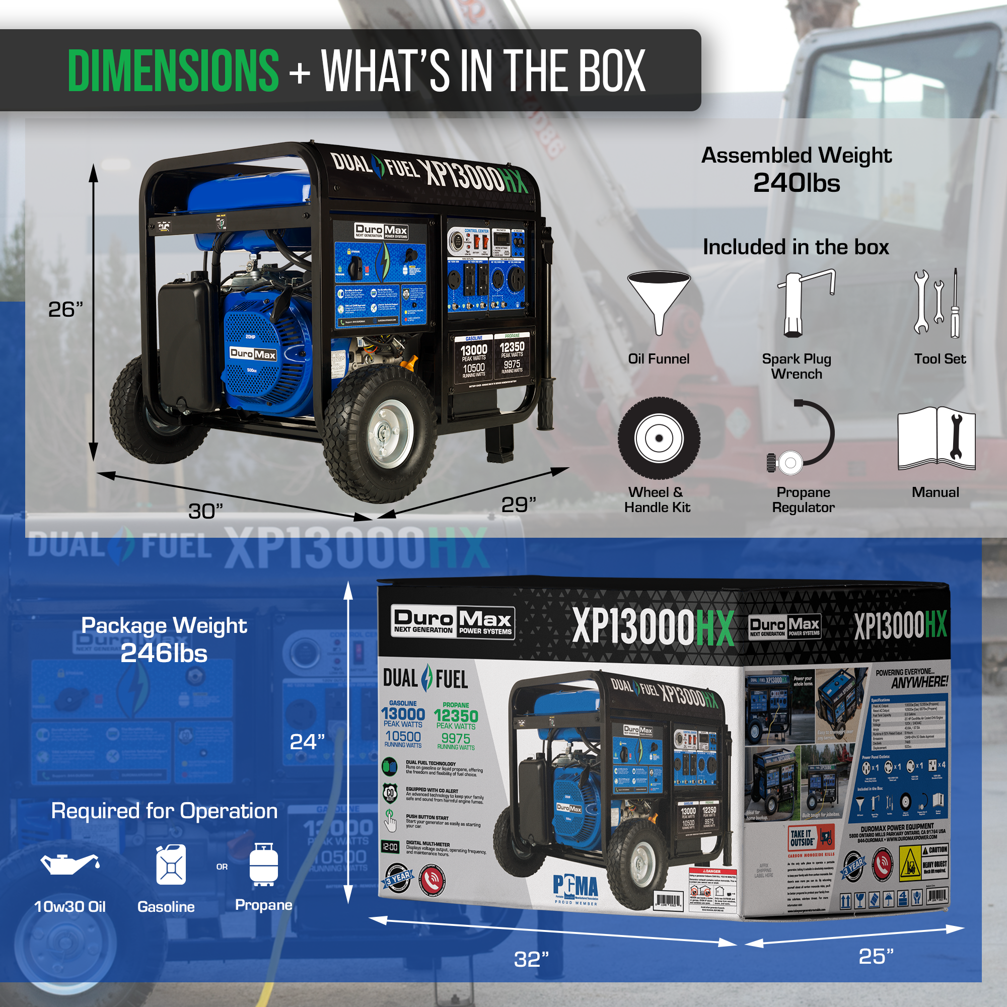 DuroMax 13,000 Watt Dual Fuel Portable HX Generator with CO Alarm