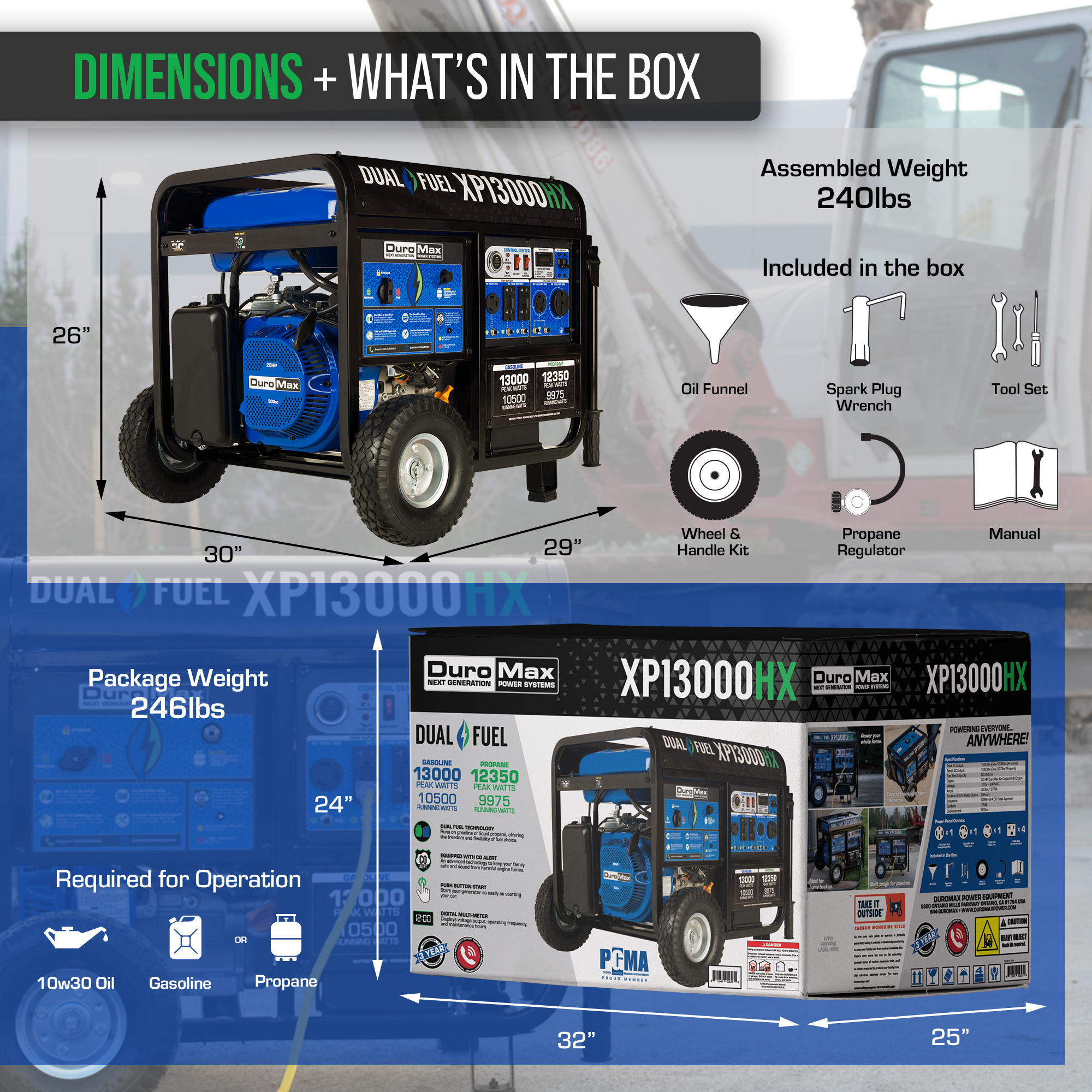 DuroMax 13,000 Watt Dual Fuel Portable HX Generator w/ CO Alert