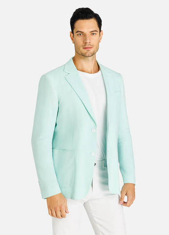 1PA1 Men's Linen Plain Lapel Two Buttons Suit Blazer