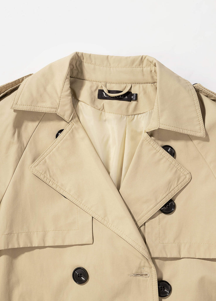 Women's Solid Double Breasted Belted Khaki Trench Coat